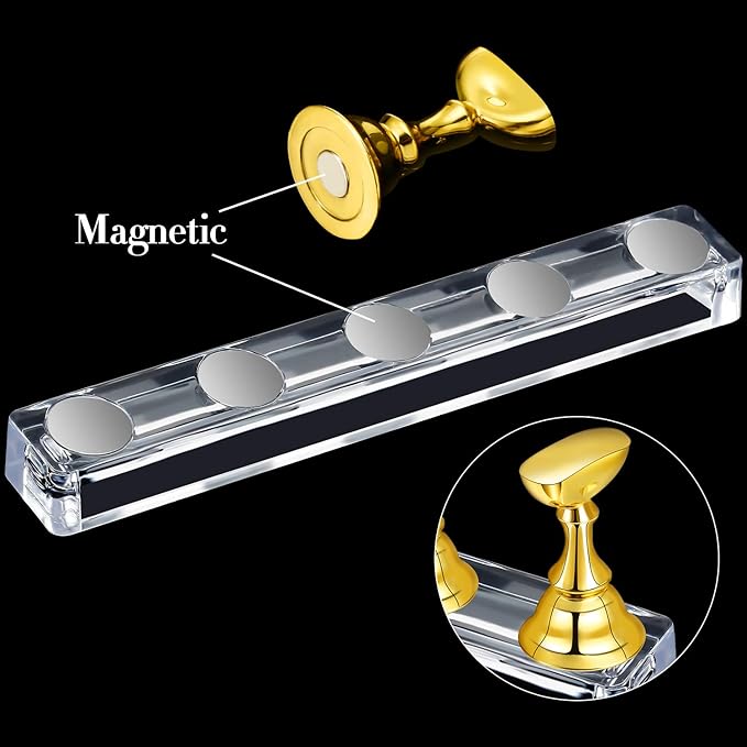 6 Sets Magnetic Nail Tip Display Holder Acrylic Display Stand Nail Tip Practice Art Training Stand for DIY Manicure Fingernail Salon(Gold, Silver, Light Pink, Black, White, Pink)
