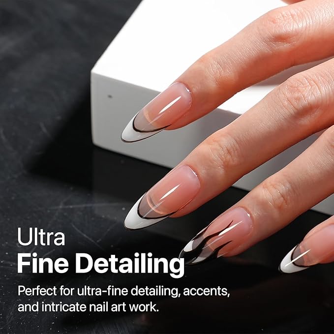 SXC Cosmetics Gel Liner Nail Art Set – Black & White 2pcs Gel Liner Nail Art Chrome 3D High-Gloss Effect for Nail Paint Design with Thin Brush DIY French Manicure Curing Requires