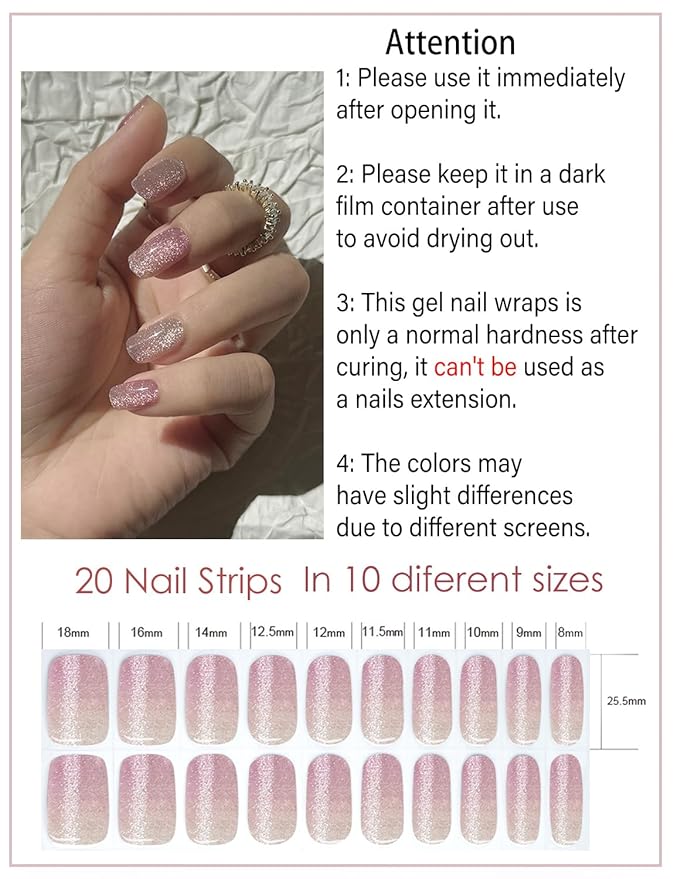Semi Cured Gel Nail Strips, Nude Cat Eye Gradient 20pcs UV Gel Nails Sticker, Nail Wraps UV for Home Nails DIY