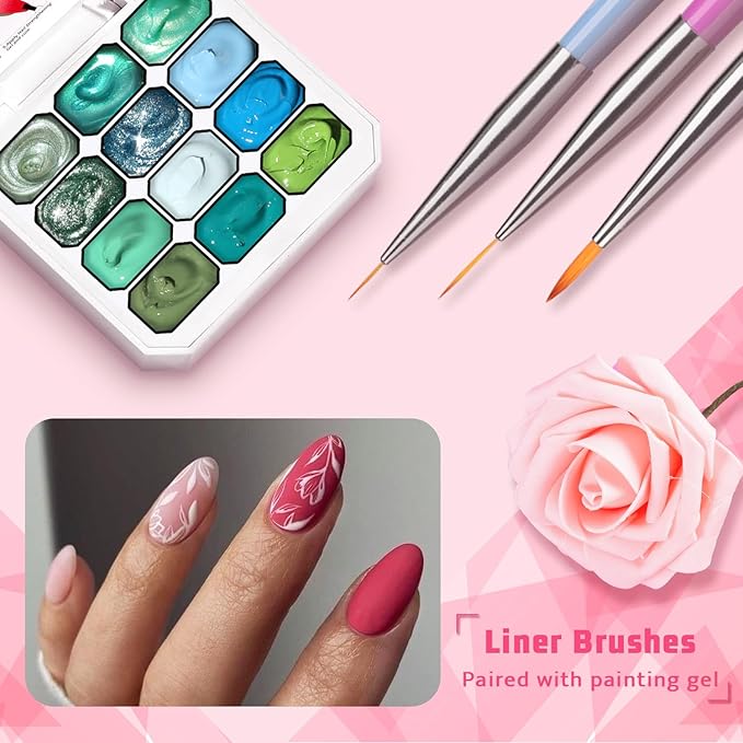 Chrismas Patting Gel Nail Polish Set, 12 Colors Glitter Green Blue Ombre Gel Polish Palette 100Sponges 6Brushes 1Grabber, Colors Blending Painting Art, No Wipe, UV/LED Cured (Set05)