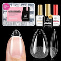 Beetles Gel Nail Kit Etch-X, Almond Short, 288pcs 12 Sizes Nail tips, 3Pcs 15ml HEMA-Free Nail Glue Top Coat & Base Gel Set, for Acrylic and Clear Press On Nail, Long Lasting Extension DIY Set at Home