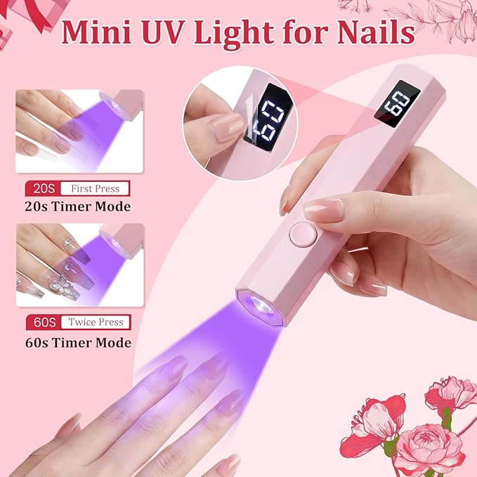 Handheld UV Nail Light for Gel Nails, Flash Cure Nail Lamp with LED Display, Mini Led Nail Lamp Pen Settings 20/60s Timer, Rechargeable Hand Held Nail Light for Glue Polish Home Salon DlY