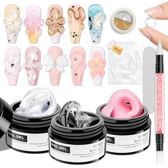 3d Gel Nail Art Sculpture Non Stick Hand Molding Gel for Nails Multifunctional Solid Builder Gels for Extension Carving Sculpting Beauty Charms for Beignner and Salon DIY