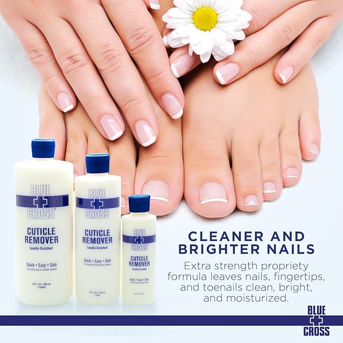 Cuticle Remover & Softener Liquid for Nails – Blue Cross Professional Nail Care with Lanolin, Hydrating Treatment for Dry Cuticles & Hangnails, Made in USA, 16oz