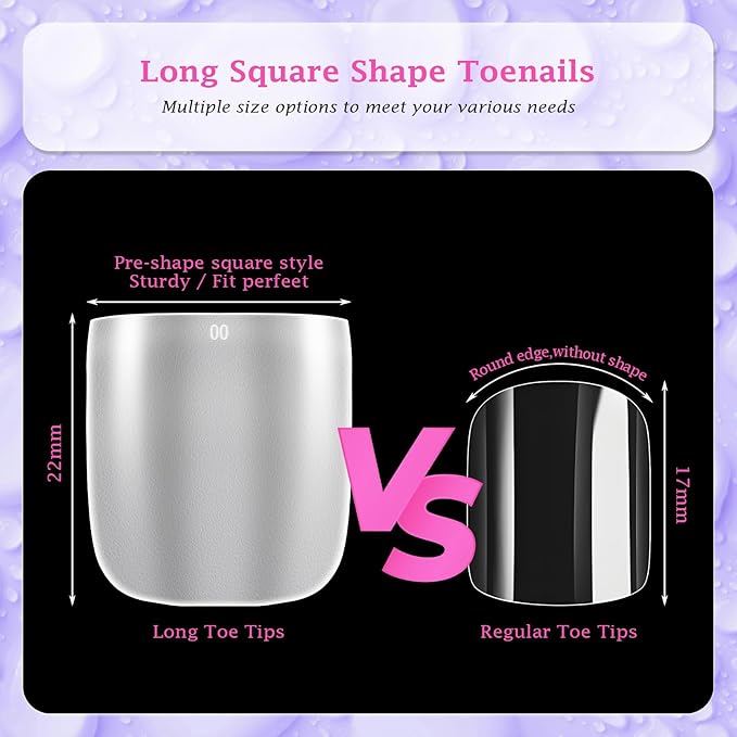 outopen 300pcs Wide Square Toe Nail Tips Full Matte Toenail Extension Tips for Wide Nail Beds Full Cover Nail Art Tips for Toes Acrylic Extension Gel Tips for Beginners DIY Manicure, 15 Sizes