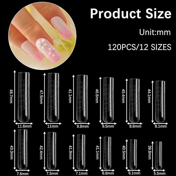 120 Pcs Poly Extension Gel Dual Nail Forms With Scale Builder Coffin Nail for Gel Manicure Art Design Salon DIY at Home (Long U-Shaped Thickened Dual Forms Set)