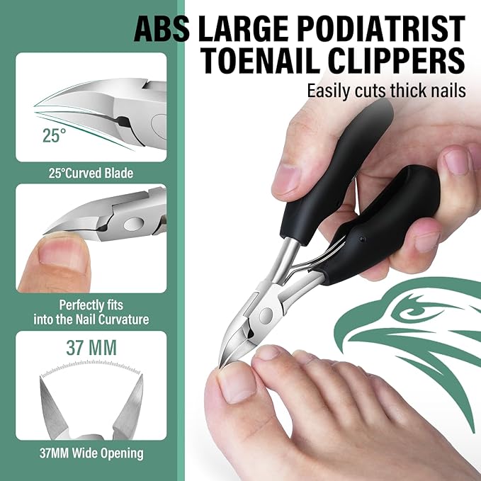 Toenail Clippers for Thick Toenails for Seniors, Angled Head Large Toe Nail Clippers for Ingrown Nails, Sharp Nail Cutter with Catcher Long Handle, Heavy Duty Nail Clippers Set for Thick Toenails