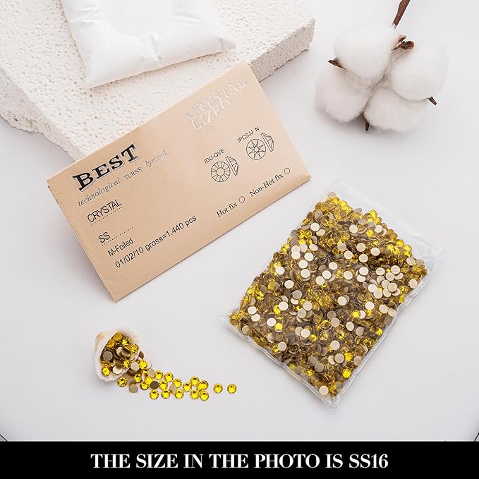 Novani Citrine/Lemon Yellow Rhinestones 1440pcs Flat Back Round Rhinestone Style 2088 Sparkly Crystal Gemstones for Nail Art and Crafting SS16,3.8-4.0mm