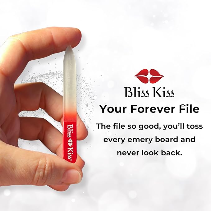 Bliss Kiss Simply Czech Crystal Glass Nail File case & Sleeve | Small Gentle Nail Files for Natural Nails, Durable Manicure Tool, Perfect Travel Size, Emery Boards Alternative