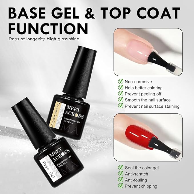 MEET ACROSS All-in-One Extension Mini Kit 2×7ml Non-Sticky Builder Gel Starter Kit WIth Base & Top Coat/Dual-Silicone Pen/Pro File/20-Pc Reusable Dual Forms Salon-Grade Extensions (Clear+White)