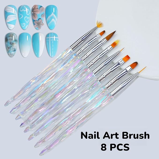 14PCS Professional Nail Art Brush Set,Crystal Handle Liner Brushes,Acrylic & Gel Nail Brush,Dotting PaintingTools,Nail Sculpture Pincher Tweezer for Manicure,Home Salon Kit