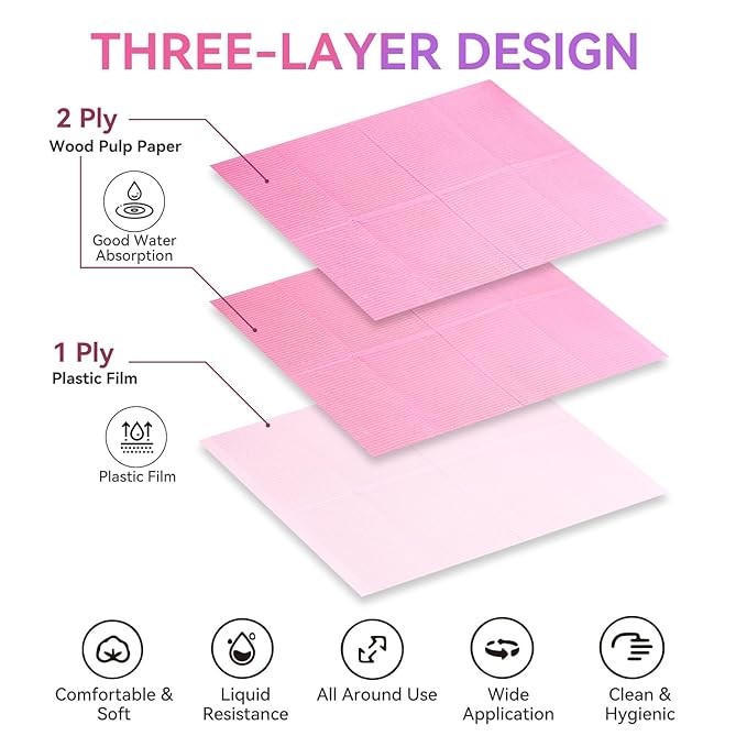 Makartt Disposable Nail Mats, 50 Pcs 3-Ply Absorbent Nail Table Pads with PE Backing, 18” x 13” Nail Desk Protection for Manicure Pedicure, Acrylic Gel Practice, Salon & Home DIY (Pink)