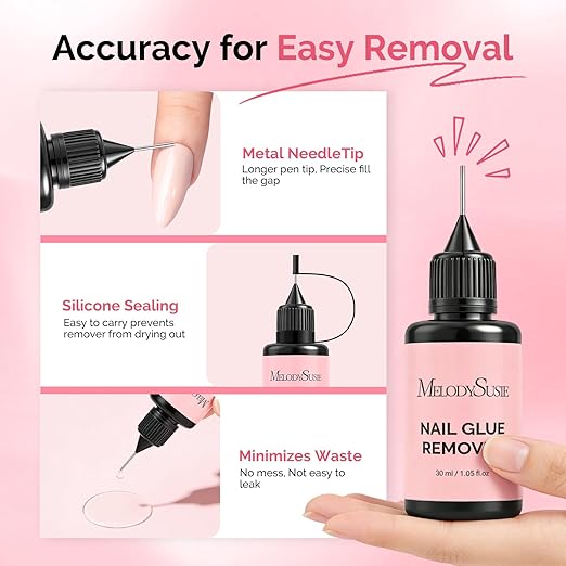 MelodySusie 30ML Nail Glue Remover for Press on Acetone Free Nail Polish Remover Multi-Functional Remover for Nails Tips Gentle Glue Remover for Home Salon