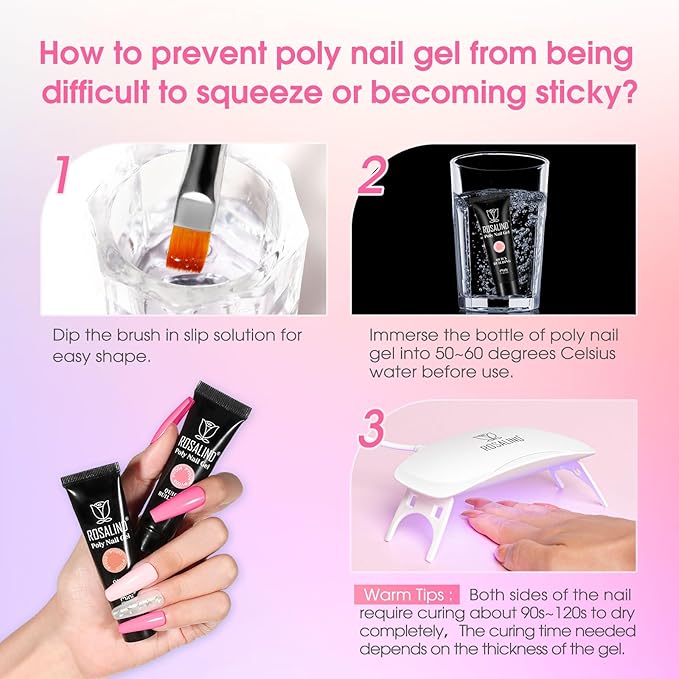 ROSALIND White Pink Glitter Christmas Poly Nail Gel Set, 6 Colors 0.34 oz/10 ml Nail Enhancement Thicker Gel Poly Extention Gels Nail Strengthener for Beginner, Manicure 3D Diy Set Need U V/LED Light