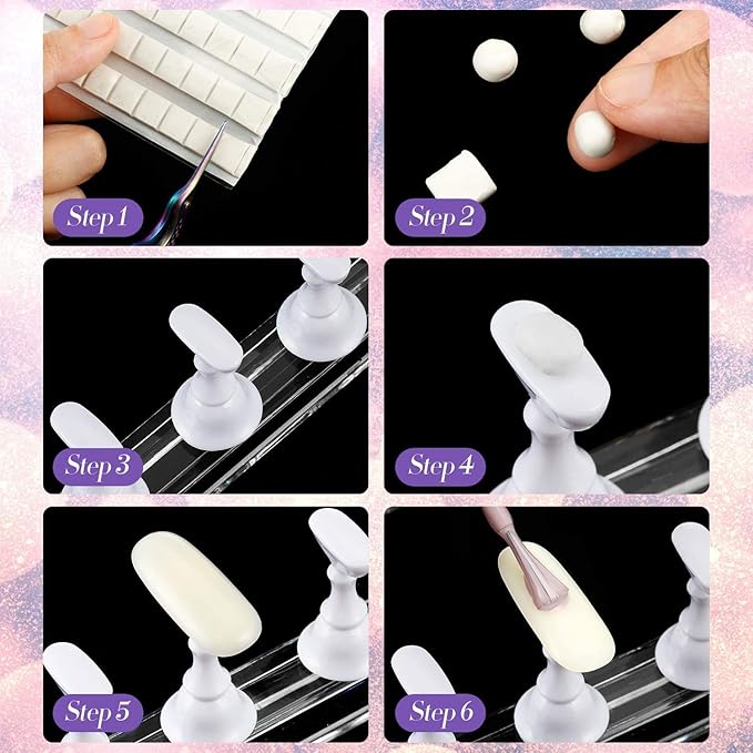 Blulu 2 Set Nail Stand for Painting Press Nail Holder Acrylic Magnetic Tips Training Fingernail Display Stands DIY Crystal Holders and 96 Pieces White Reusable Adhesive Putty(White)