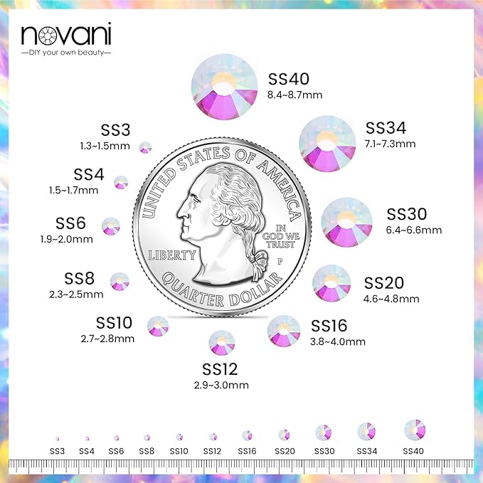 Novani Rhinestones 1440pcs SS10 Glass Rhinestones Crystal Flatback Gemstones for Crafts Nails Makeup Bags and Shoes Decoration（SS10, Transparent AB）