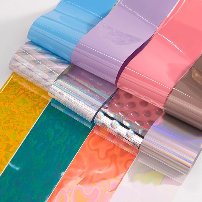 DANNEASY 300 Sheets Holographic Nail Foils Film, Iridescent Nail Art Transfer Foil Stickers Gold Metallic Neon Foil Paper Sheets Starry Sky Star Design Sticker for Nails Decoration Supplies