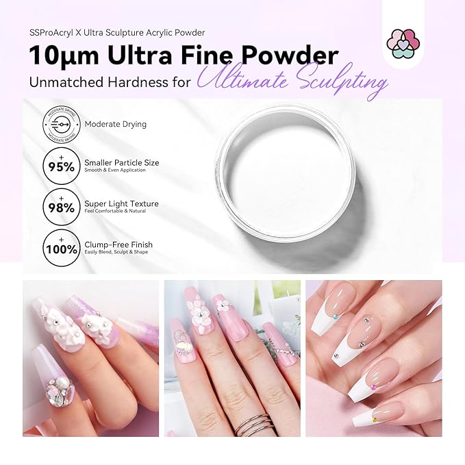 SAVILAND Long-Lasting White Acrylic Powder: Smoother Keratin Nail Powder 2024 Blending Tech 5.29oz for DIY Sculpture Extension Carving 3D Art Tech Salon