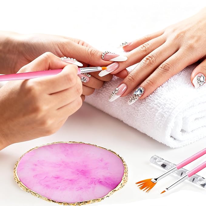 22PCS Nail Art Tools Kit, Nail Brushes Set with Dotting Tools, Palette, Transparent acrylic pen holder, Professional Nail Design Brushes for Nail Painting, Drawing, Detailing - Pink