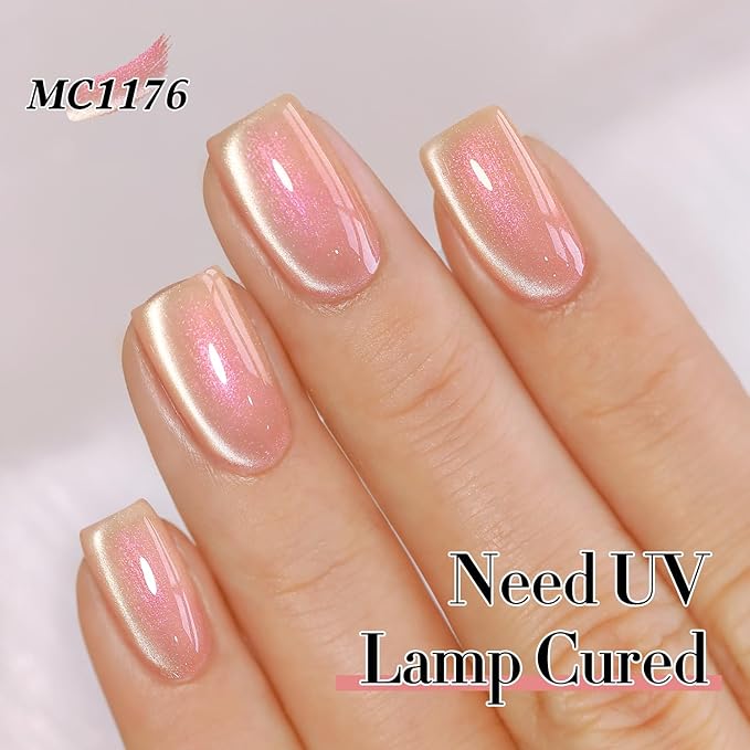 Double Rhythm 0.5 Oz Cat Eye Gel Polish with Magnet Same Color Same Bottle Holographic Glitter Shimmer Translucent Color Salon 15 ML Magnetic Nail Art (Mermaid Nude-MC1176)