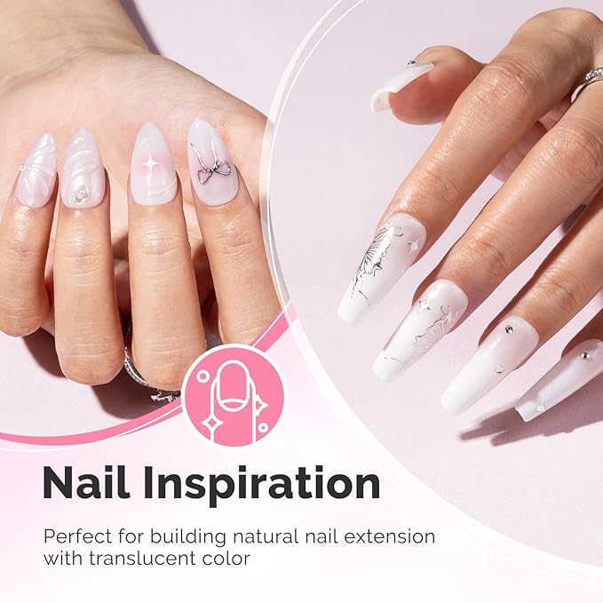 MelodySusie Milky White Builder Nail Gel for Nails Thickening, Soak Off UV Extension Gel, Rhinestone Nail Glue in a Bottle for Nail Art Design Gift for Women Salon DIY Manicure at Home-086