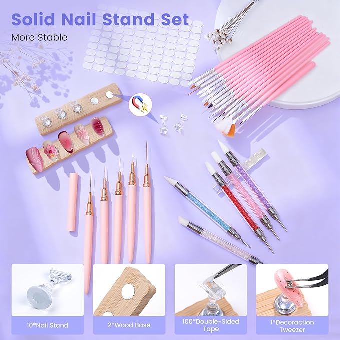 Quaferen Nail Art Brushes Set 40PCS Liner Brushes for Nails Dual Tipped Dotting Tools Silicone Sculpture Pen Thin Nail Brush with Brush Holder Color Palette for Beginners Painting DIY Salon Home