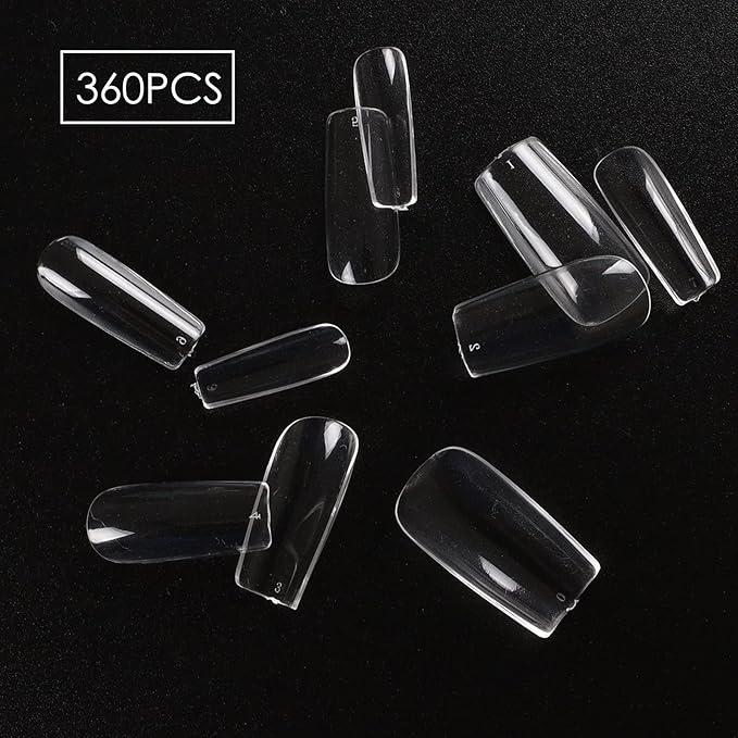 Short Square Nail Tips for Nail Extensions 360pcs Pre Etched Gel Fake Nails Tips for Women DIY French Style Salon at Home Full Cover Soft Acrylic False Tips 10 Sizes