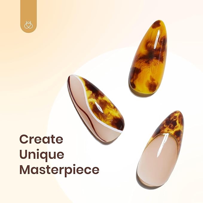 beetles Gel Polish Kit with Blooming Gel, 5 Colors Amber Attraction Tortoise Brown Yellow Nude White Gel Nail Polish Set Clear Blooming Polish Soak Off UV DIY at Home Salon Nail Art Gifts for Women