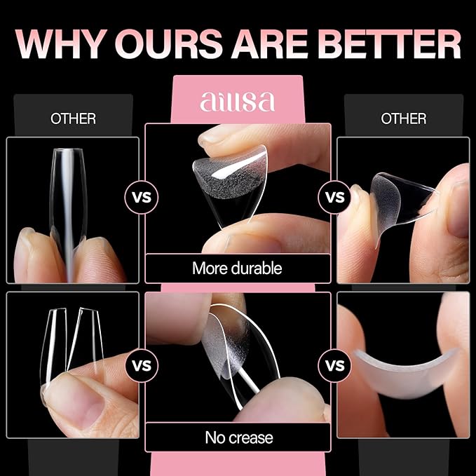 AILLSA Short Almond Nail Tips - 15 Sizes 120pcs Half Matte False Nail Tips Pre-shaped Short Nails Tips, Full Cover Clear Press on Gelly Tips for Home Salon Daily Nail Art with Storage Box
