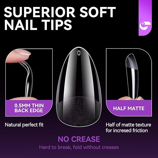 gelike ec Nail Tips Almond for Salon: 240 PCS Small Short Soft Gel Nail Tips for Manicure - 12 Sizes