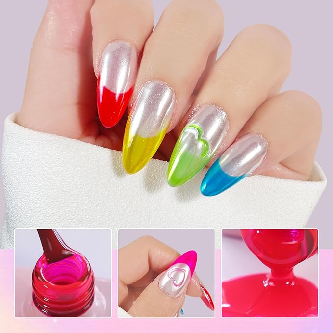 VARNAIL Rainbow Candy Jelly Gel Nail Polish Kit 6 Colors 15 ml, Glass Tint Sheer Gel Polish, Salon Quality Soak off UV Light Gel Nail Polish Set