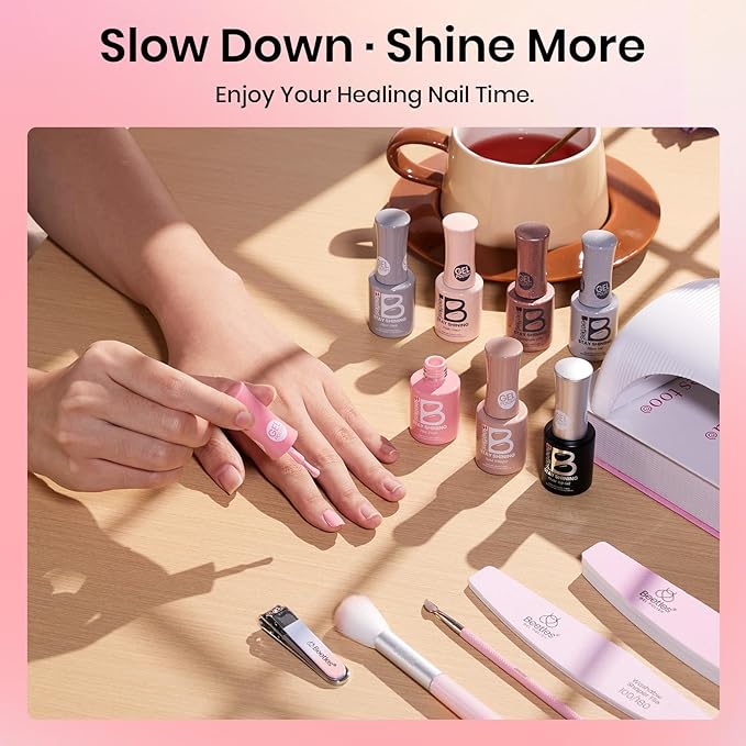Beetles Stay Shining 23 Pcs Gel Nail Polish Kit with UV Light,, 12 Color Nail Manicure Studio Kit Cozy Elegance and Base Gel Glossy &Matte Top Coat Cuticle Oil & Nails Tools, DIY Salon-Quality at Home