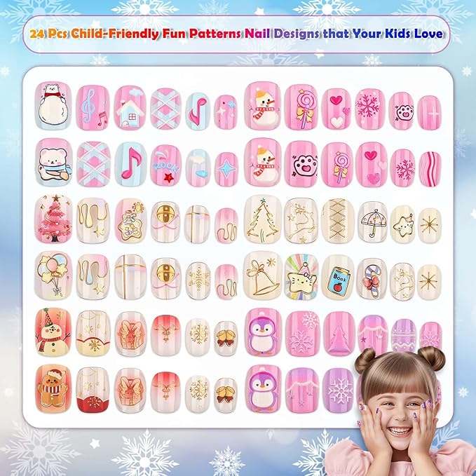 Fake Nails Set for Kids 144Pcs, Shynek 6 Pack Press on Nails Mini False Nails Girls Manicure Set for Children Toddlers, Cute Stuff for Girls Gift