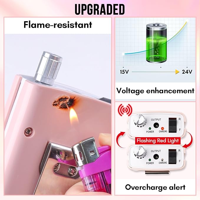 Makartt Nail Drill, Rechargeable Nail E File 30000RPM Electric Nail File, Malory Pink Portable Gel Nail Remover Machine with Nail Drill Bits & Sanding Bands for Manicure Salon Home Use