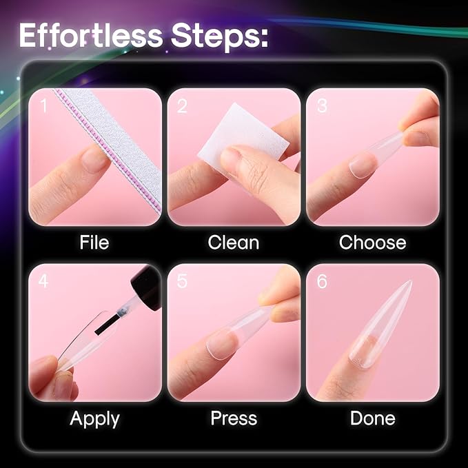 No C Curve XXL Stiletto Nail Tips, Full Matte Clear Full Cover, Stiletto Flat Tips for Acrylic Nails Art Design, Salons, Home DIY Nail Extension(12 Sizes 240PCS)