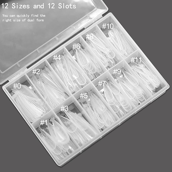 120Pcs Dual Nail Forms, Flat Stiletto Extension Poly Gel Molds - 12 Sizes Full Cover Reusable for Solid Gel, Glue Art Design - Salon & DIY