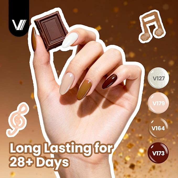 VANREESA 24 Pcs Gel Nail Polish Set -Elegant Colors Gel Polish with Base Coat & 4 Effects of Top Coat Pearl White Nude Brown Red Orange Gray Black Glitter Gel Polish Set Nail Kit Gifts for Women Girls