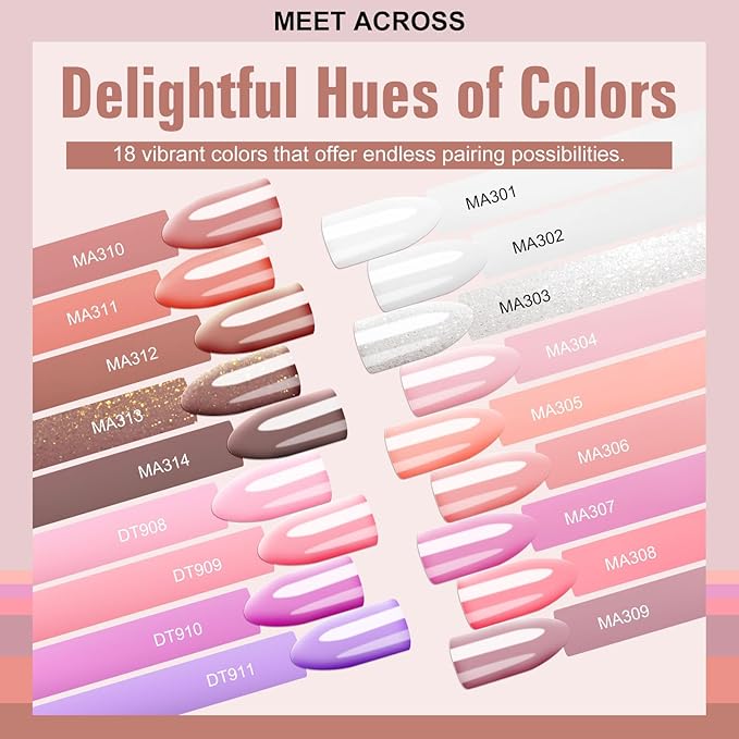 MEET ACROSS 18Pcs Nude Pink Rubber Builder Base Gel Nail Polish Set Brown 2 IN 1 Builder Gel Nail Kit Soak Off Rubber Base Gel Polish Nail Art Gifts
