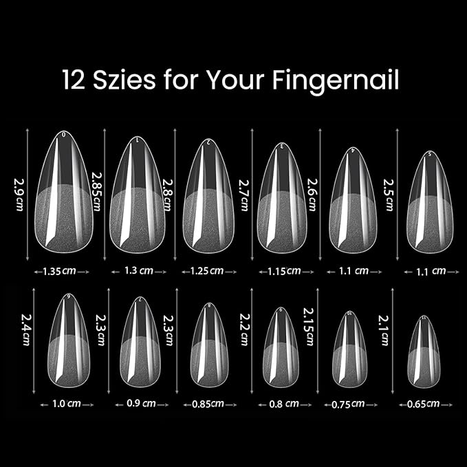 600Pcs Nail Tips Almond,12 Sizes Soft Gel Nail Tip, Pre Filed Half Matte Full Cover Nail Tips Acrylic Gel Tips Nail Kit Press on Nails for Extension Nail Manicure Home DIY