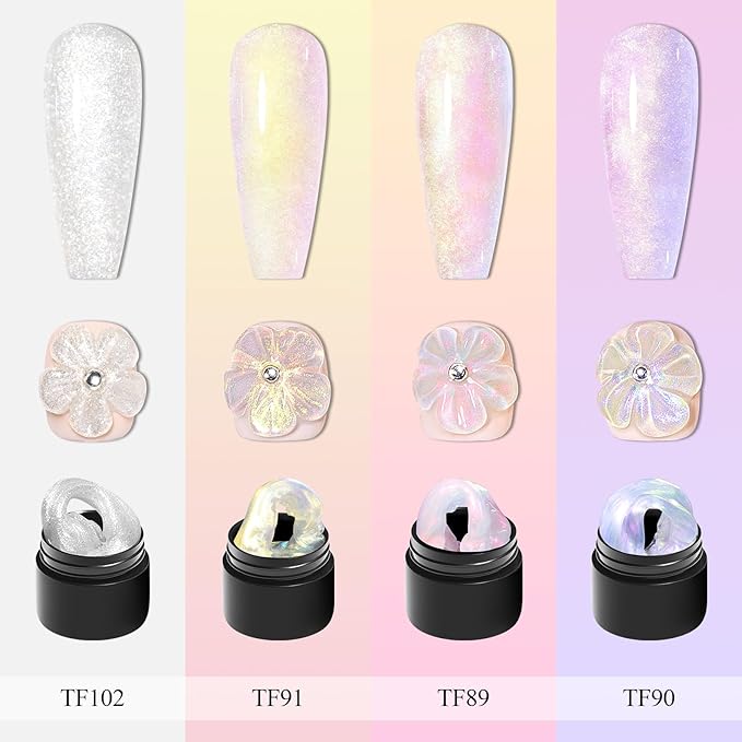 MEET ACROSS 9Pcs 3D Builder Gel Kit for Nail Art Aurora Pink Non Sticky Hand Carving Extension Solid Builder Gel for Nails with Silicone Pen Manicure Kit 4 Colors