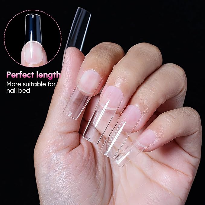 AIMEILI Long Square Nail Tips Soft Gel Tips 12 Sizes, 504Pcs Pre Shaped Half Matte Press On Nails False Nails for Nail DIY Art Nail Extensions Acrylic Nails