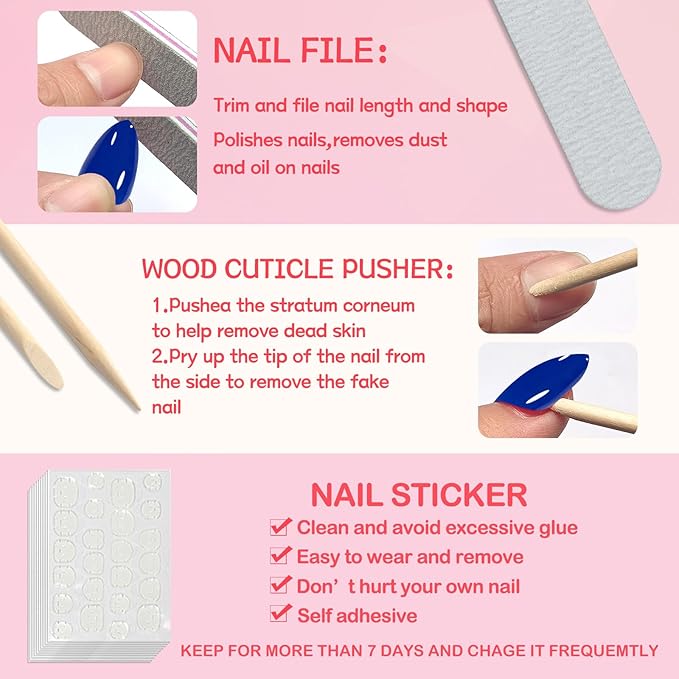 120pc Blue Almond Press on Nails Short Fake Nails Press ons for Women Acrylic Nails Press on Nails&Glue Tabs, Short Blue Press on Nails Almond False Nail Tip Stick on Artificial Fingernail