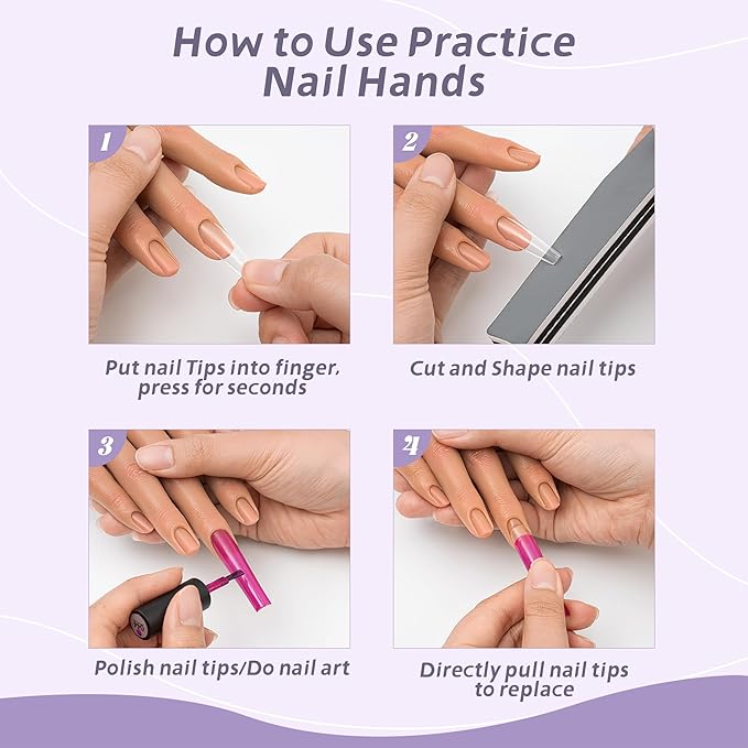 Practice Hand for Acrylic Nails,Realistic Silicone Mannequin Hand with Flexible Fingers for Acrylic Nails, Gel Polish Training, Complete Nail Art Beginner Set with Brush & File