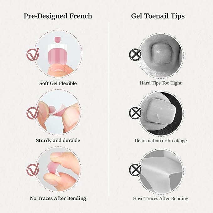 Toe Nail Press Ons Toenails, French Tip Toe Press On Nails,180 Pcs Square Toe Nail Tips,Toe Nails Press On Toenails For Women, Thick Fake Toenails,Valentines Gifts for Women 15 Sizes