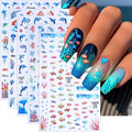 Marine Life Nail Art Stickers -3D Cute Mermaid Nail Decals Self Adhesive Small Whale Nail Stickers with Little Fish Jellyfish Designs Nail Decal Summer Nail Supplies for Women DIY Manicure Decoration