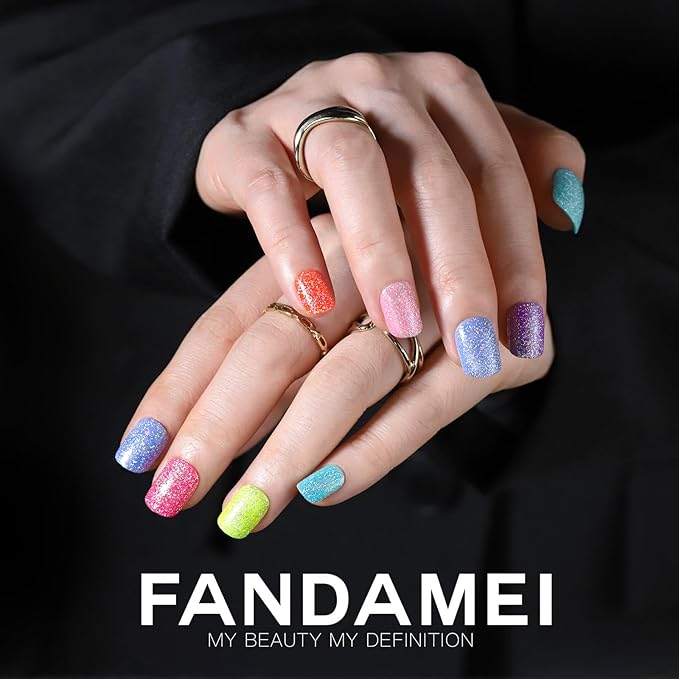 FANDAMEI Press on Nails, 24 Colors 576PCS Short Press on Nails Kit. Glossy Glitter Glue on Nails with Tabs. Fake Nails for Women, Girls, Kids, Teens. Natural Fit Lightweight for Christmas
