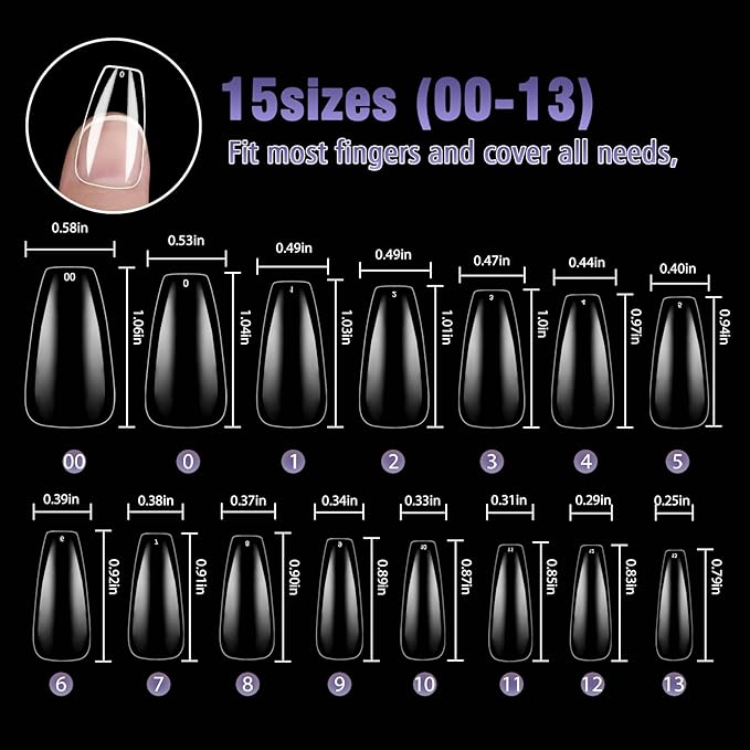 Press On Nails Thicker Medium Coffin Nail Tips,600pcs Gel Flase Nails Tips Acrylic Tip, 15 Sizes 00-13 Fake Tips,Valentines Day Nails Tips, Acrylic Press On Nail Valentines Gifts for Women