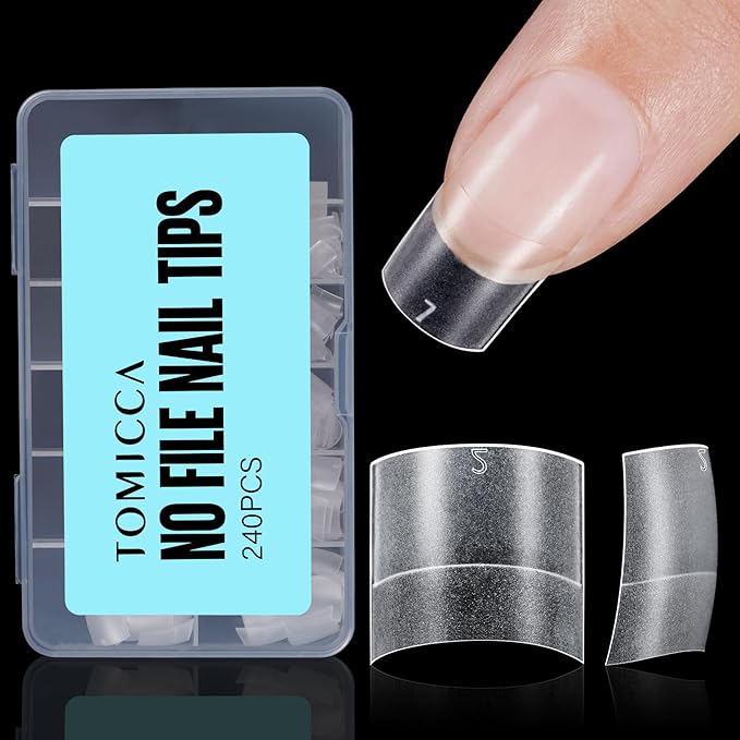 TOMICCA Short Square Nail Tips, Acrylic Half Cover Nail Tips, 10 Sizes Full Matte Gel No C Curve, Nail Extension Tips for Beginner and Professional 240Pcs