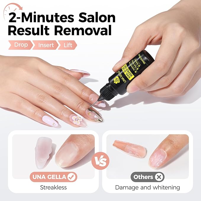 UNA GELLA Nail Glue Remover for Press on Nails，20ml Pinpoint Non-Acetone Gel Nail Glue Remover for Nails Tips，Gentle GLUE Remover with Upgraded Stick Easy Removal DIY Manicure Supply