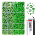 2 Styles Solid Green+ Emerald Green AB Flatback Pearls for Bedazzling Crafting 3mm-10mm Dark Green Half Round Beads Gems Bedazzler Kit for Nails Face Eyes Makeup Tumblers Bottles Crafts Shoes﻿